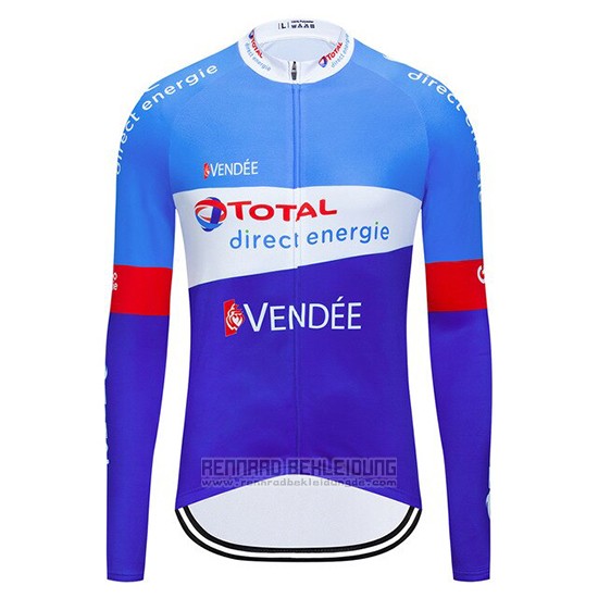 2019 Fahrradbekleidung Direct Energie Blau Wei Trikot Langarm und Tragerhose - zum Schließen ins Bild klicken